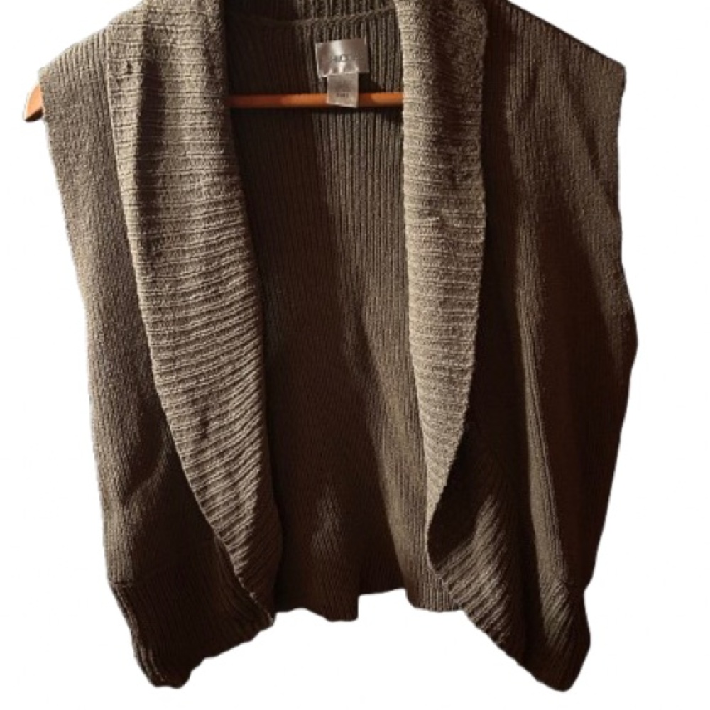 Chico's Olive Ribbed Sleeveless Shawl Cardigan